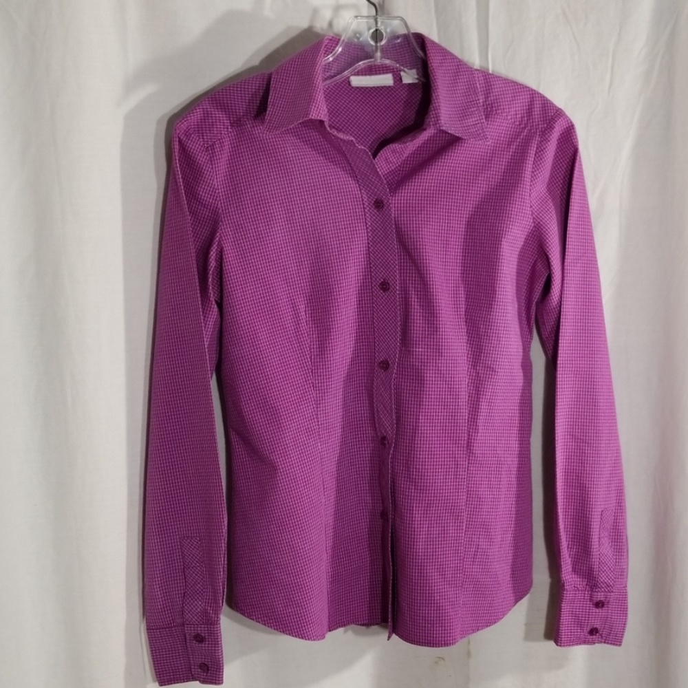New York & Company purple plaid button-down top